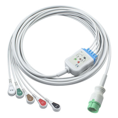 Γκρι συμβατό IVY 5Lead ECG καλώδιο AHA Snap 1m 3,0 διάμετρος