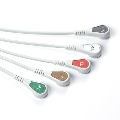 Γκρι συμβατό IVY 5Lead ECG καλώδιο AHA Snap 1m 3,0 διάμετρος