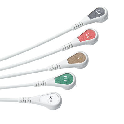 Γκρι συμβατό IVY 5Lead ECG καλώδιο AHA Snap 1m 3,0 διάμετρος