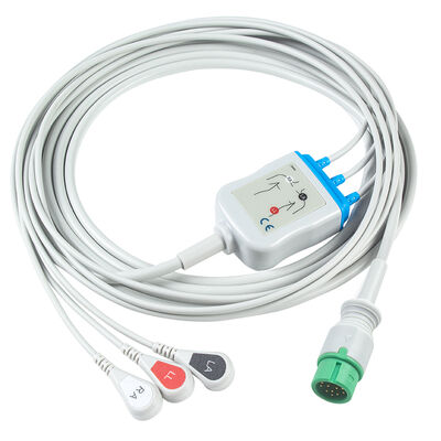 Ηλεκτρομαγνητικά καλώδια ECG και καλώδια μολύβδου 12pin Connector ECG Cable 3 5 Lead IEC AHA Snap Grabber Clip