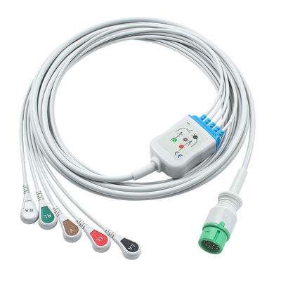 Ηλεκτρομαγνητικά καλώδια ECG και καλώδια μολύβδου 12pin Connector ECG Cable 3 5 Lead IEC AHA Snap Grabber Clip