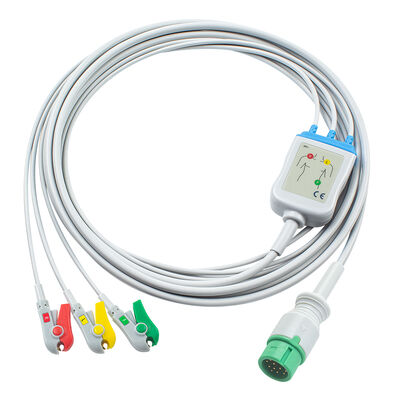 Ηλεκτρομαγνητικά καλώδια ECG και καλώδια μολύβδου 12pin Connector ECG Cable 3 5 Lead IEC AHA Snap Grabber Clip