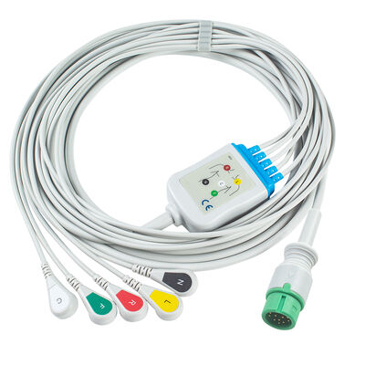 Ηλεκτρομαγνητικά καλώδια ECG και καλώδια μολύβδου 12pin Connector ECG Cable 3 5 Lead IEC AHA Snap Grabber Clip