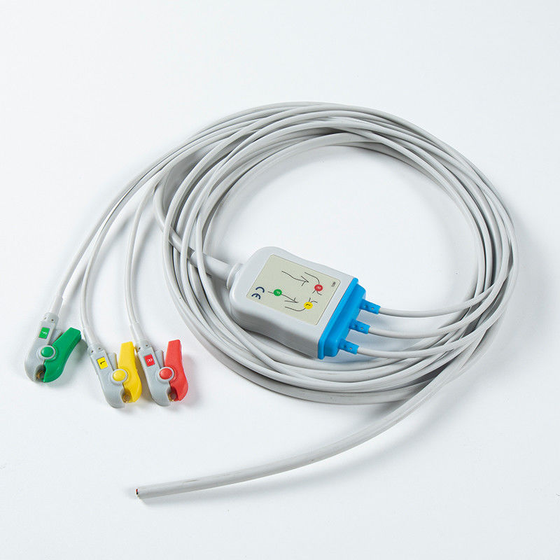 1m 3,0 διάμετρος ημιτελές καλώδιο ECG 3Lead IEC Grabber χωρίς σύνδεσμο με διάρκεια ζωής 24 μηνών