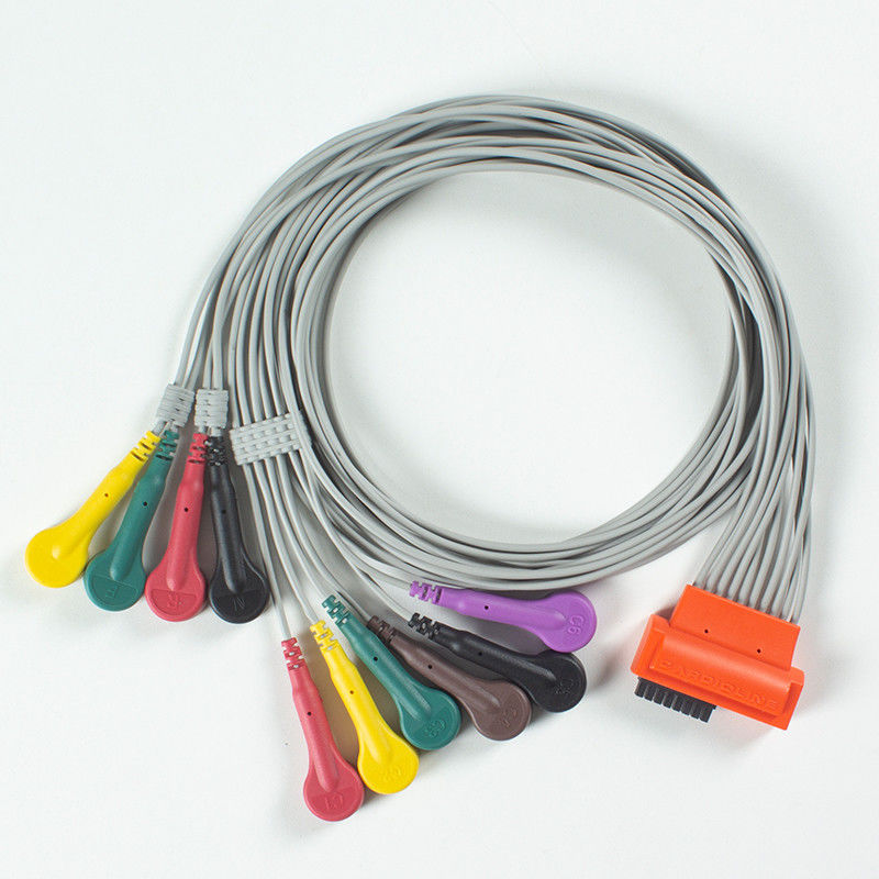 Συμβατό καρδιολικό ECG Touch 10Lead ECG καλώδιο IEC Snap με γκρι και πορτοκαλί TPU
