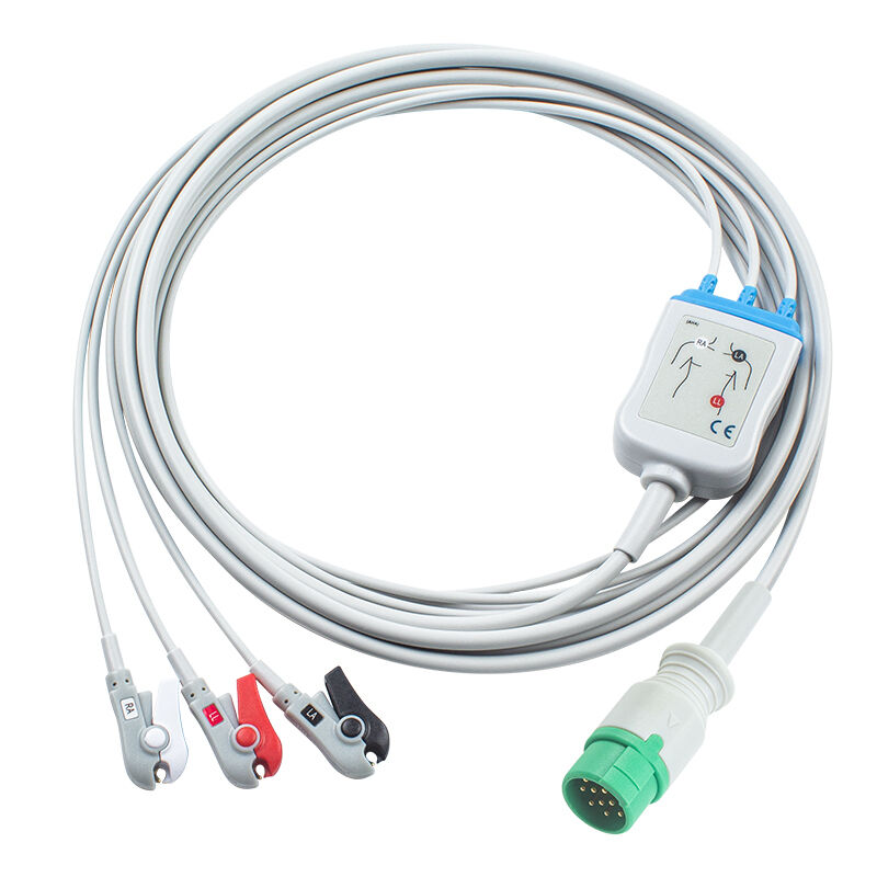 Emtel Fx2000 ECG Cables and Leadwires 12pin Connector ECG Cable 3 5 Lead IEC AHA Snap Grabber Clip
